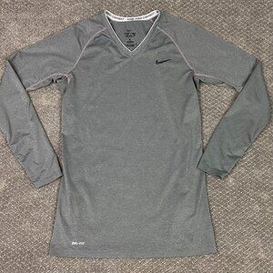 Nike Pro Combat Shirt Women's Large Gray Fitted Compression Gym Running Dri-Fit